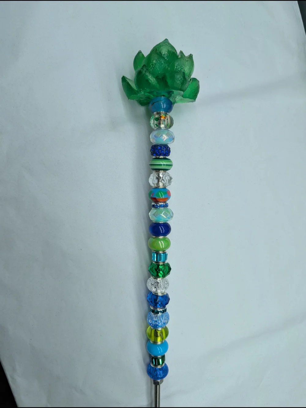Beaded Fairy Wand/Plant/Garden Stake W/Green Resin Succulent Topper